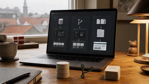 Udviklerarbejdsplads med sammenligning af database-CMS, Git-baseret CMS og strukturerede filer…