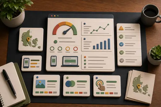 PageSpeed Insights-rapport med resultattal, brugerdata, laboratoriedata, Core Web Vitals og…
